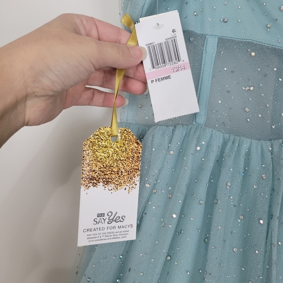 NWT TLC Say Yes Juniors Rhinestone-Embellished Mesh-Waist Gown in Seagreen 13/14 - Picture 12 of 15